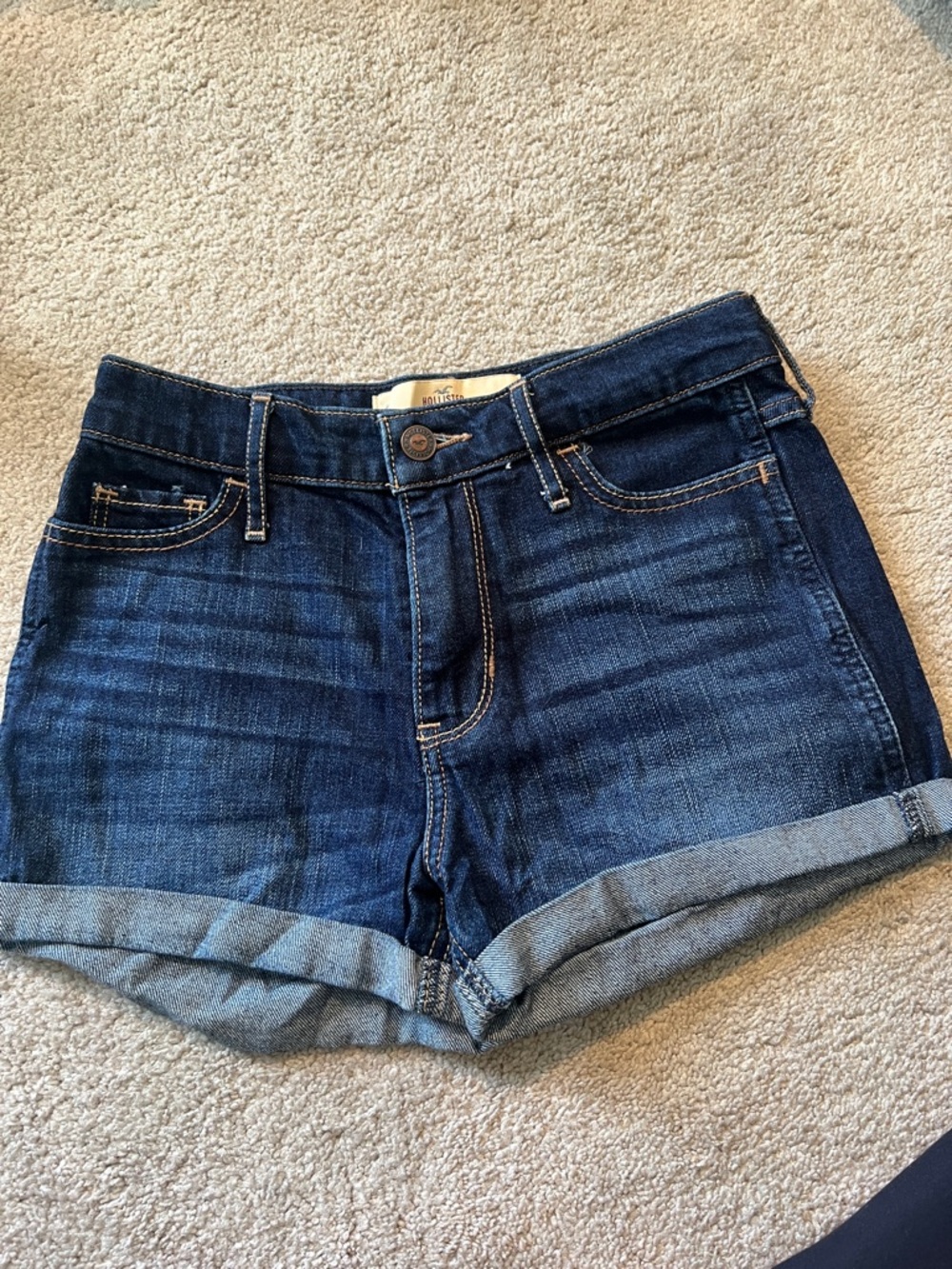 Hollister Dark Blue Denim Roll-Cuff Jean Shorts